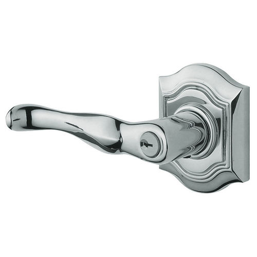 Bethpage Style Left Handed Single Cylinder Keyed Entry Door Lever Set with Bethpage Rosette for Thicker Doors from the Estate Collection Bright Chrome