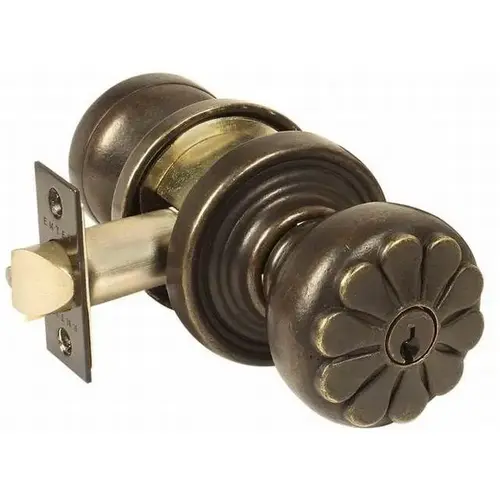 Petal Knob Keyed Entry With # 12 Rose And Adjustable Latch Medium Bronze Finish