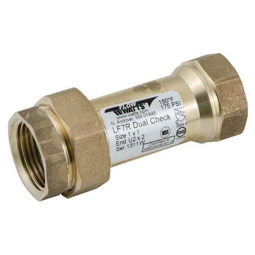 Watts 0072205 Dual Check Valve, Backflow Preventer, 1 in. FNPT Union Inlet x FNPT Outlet, Lead Free Cast Copper Silicon Alloy Bronze