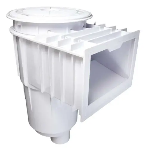 CMP 25100-009-000 Gunite Skimmer with Standard Basket, White Body, Tan Cover/ Collar, 2" FIP, Float Valve