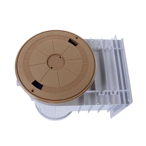 Gunite Skimmer, White Body/ Tan Cover, ABS Body/ PVC Port with Round Cover, Dual Port, Standard Basket, 2" Socket x 2-1/2" Spigot