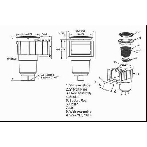 AQUASTAR POOL PRODUCTS INC SKR105 Flow Star Standard Skimmer with Water Stop Face, Float Assembly, Basket, Lid and Adjustable Collar, Dark Gray