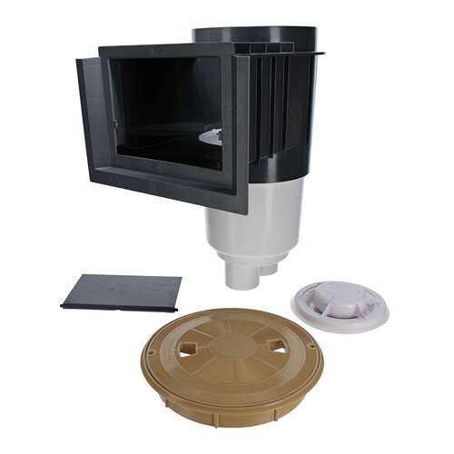 AQUASTAR POOL PRODUCTS INC SKR105RT108 Flow Star Standard Skimmer with Water Stop Face, Float Assembly, Basket, Lid and Adjustable Collar, Dark Gray with Tan Round Skimmer Lid