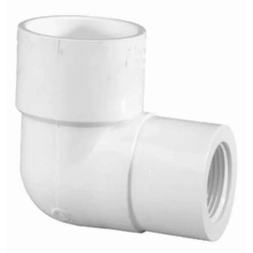 PVC Fittings 407130 1" x 1/2" 90 Elbow PVC Sch. 40 Slip x FPT White