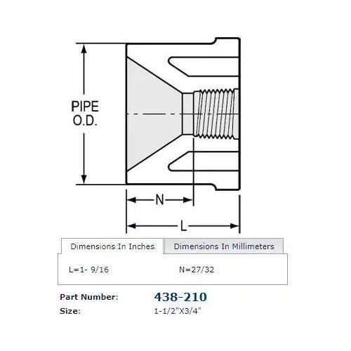 1-1/2" x 3/4" Bushing PVC Sch. 40 Spigot x FPT White