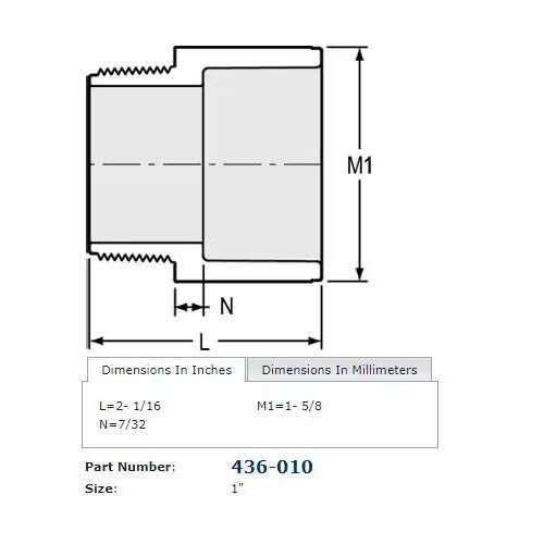 1" Adapter PVC Sch. 40 MPT x Slip White