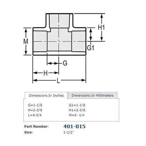 1-1/2" Tee PVC Sch. 40 Slip White