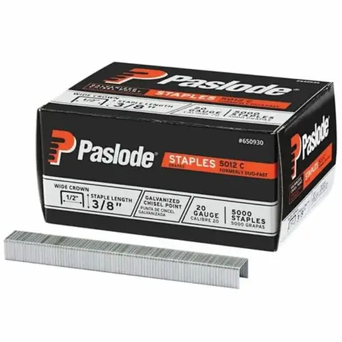 1015278 Staple, 1/2 in W Crown, 3/8 in L Leg, 20 ga Gauge, Steel, Galvanized - pack of 5000