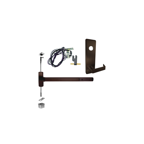 KIT - RX Request to Exit, Fire Rated CVR Concealed Vertical Rod Exit Device, Escutcheon x Dane Lever Nightlatch Trim 510L-NL, 36" x 96", Less Dogging, RHR Right Hand Reverse/Reversible Handing, UL, Grade 1, 313AN/SP313 Anodized Aluminum, Duranodic Dark Bronze