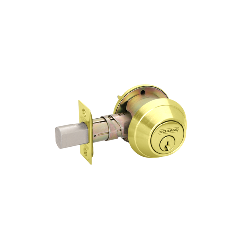 Deadbolt Single Cylinder, Schlage 6-Pin Cylinder, S123 Keyway (Keyed 6-Pin), Keyed Alike 4, 2-3/8 to 2-3/4 Adjustable Backset, Grade 1, 605/US3 Bright Brass