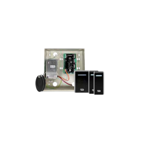 Comelit 909038125 Controller / Proximity Reader Starter Kit, (1) PAC 512 DCI Access Controller Box, (2) PAC GS3 Low Frequency Mullion Proximity Readers, (1) GS3 MT Administration Prox Reader, (1) Access Central and (10) Keypac Key Fobs