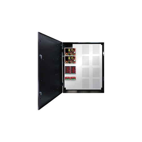 Life Safety Power FPO150/250-2C82D8PE8M2 16 Doors, E8 Enclosure, Mercury-Compatible Backplate, 150W and 250W Dual Voltage Power Supply, 2 x 8 Output Lock Module - Fused, 2 x 8 Output Auxiliary Distribution Module - Class 2 Power Limited