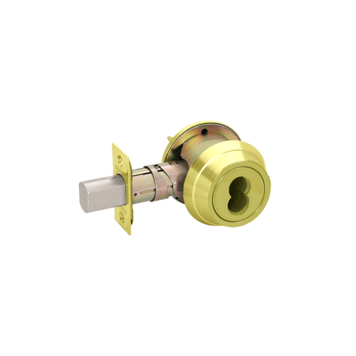 SFIC Deadbolt Single Cylinder, Small Format Interchangeable Core, Less Core, 2-3/8 to 2-3/4 Adjustable Backset, Grade 1, 606/US4 Satin Brass