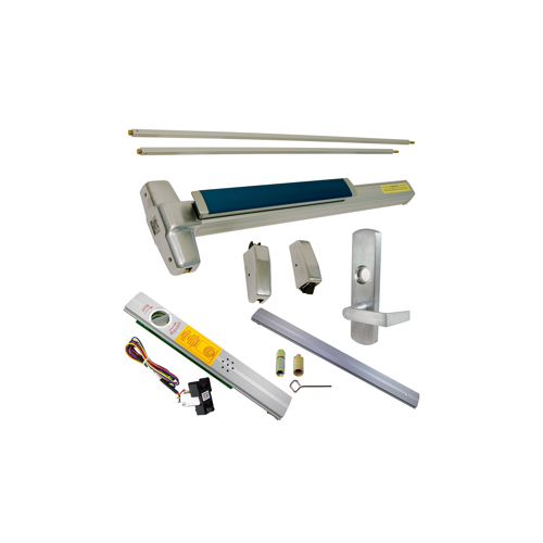 KIT - Alarmed (Requires 1-1/4" Mortise Cylinder), RX (Request to Exit Switch), SVR (Surface Vertical Rod) Smooth Exit Device, 996L-NL-06 Nightlatch Lever Trim (Requires Rim Cylinder), RHR Right Hand Reverse/Reversible Handing, (Snap Ring Tool Needed), 36" x 84", Grade 1, 626/US26D Satin Chrome