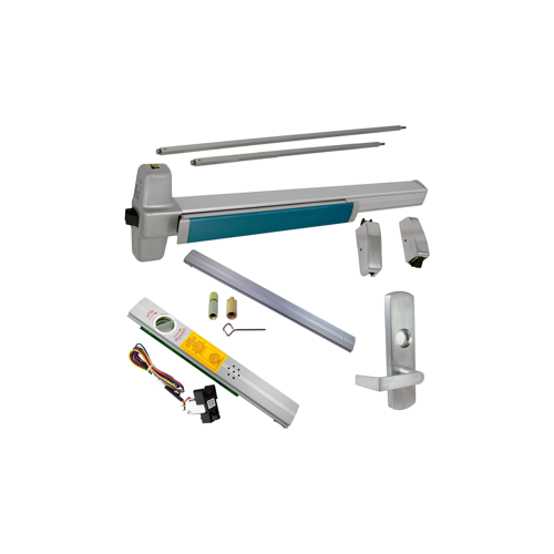 KIT - Alarmed, RX (Request to Exit Switch), SVR (Surface Vertical Rod) Exit Device, 996L-06 Lever Trim, LHR Left Hand Reverse/Reversible Handing, 36" x 84", Grade 1, 628 Satin Aluminum