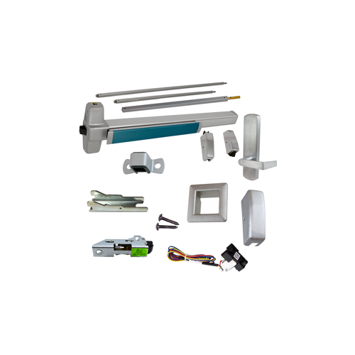 KIT - RX (Request to Exit Switch), SVR (Surface Vertical Rod) Exit Device, 996L-BE-06 Passage Lever Trim, RHR Right Hand Reverse/Reversible Handing, Less Bottom Rods, 36" x 84", Grade 1, 628 Satin Aluminum