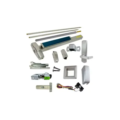 KIT - Fire-Rated, RX (Request to Exit Switch), SVR (Surface Vertical Rod) Exit Device, 990 Dummy Pull Trim, 996L-DT-06 Dummy Lever Trim, RHR/Reversible Handing, Less Bottom Rods, 36" x 84", Grade 1, 626/US26D Satin Chrome