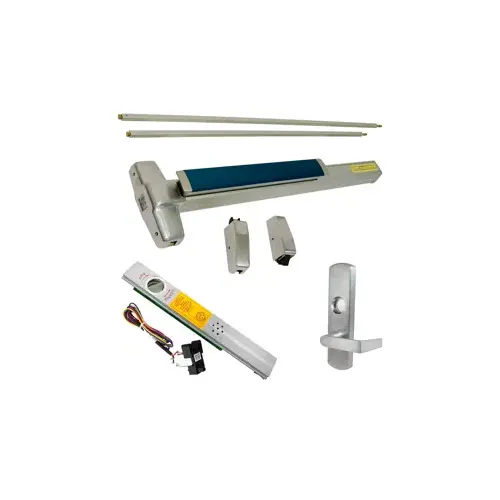 KIT - Alarmed (Requires 1-1/4" Mortise Cylinder), , Fire-Rated (No Dogging), RX (Request to Exit Switch), SVR (Surface Vertical Rod) Grooved Exit Device, 996L-NL-06 Nightlatch Lever Trim, RHR Right Hand Reverse/Reversible Handing (Snap Ring Tool Required), 48" x 84", Grade 1, 626/US26D Satin Chrome