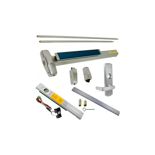 KIT - Alarmed (Requires 1-1/4" Mortise Cylinder), , RX (Request to Exit Switch), SVR (Surface Vertical Rod) Grooved Exit Device, 996L-NL-06 Nightlatch Lever Trim, LHR Left Hand Reverse/Reversible Handing (Snap Ring Tool Required), 48" x 84", Grade 1, 626/US26D Satin Chrome