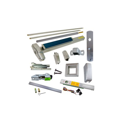 KIT - Alarmed (Requires 1-1/4" Mortise Cylinder), , RX (Request to Exit Switch), SVR (Surface Vertical Rod) Grooved Exit Device, 990NL Nightlatch Trim, Less Bottom Rods, 48" x 84", Grade 1, 626/US26D Satin Chrome