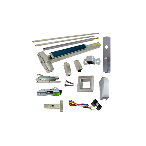 KIT - Fire-Rated (No Dogging), RX (Request to Exit Switch), SVR (Surface Vertical Rod) Grooved Exit Device, 990NL Nightlatch Trim, Less Bottom Rods, 48" x 84", Grade 1, 626/US26D Satin Chrome