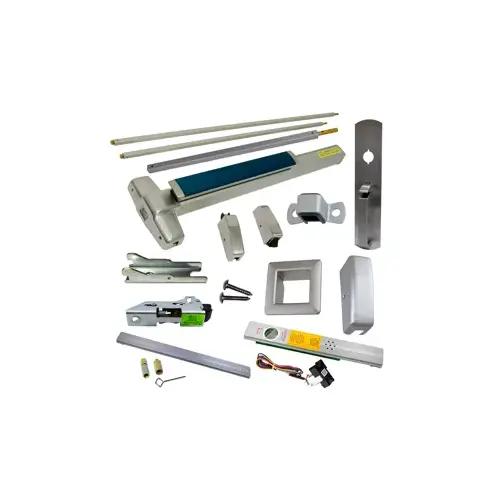 KIT - Alarmed (Requires 1-1/4" Mortise Cylinder), , RX (Request to Exit Switch), SVR (Surface Vertical Rod) Grooved Exit Device, 990TP Thumb Piece Trim, Less Bottom Rods, 48" x 84", Grade 1, 626/US26D Satin Chrome