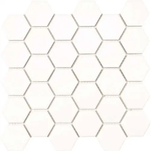 White 2 in. Hexagon 11 in. x 11 in. Matte Porcelain Mesh-Mounted Mosaic Floor and Wall Tile (12.96 sq. ft. / case)