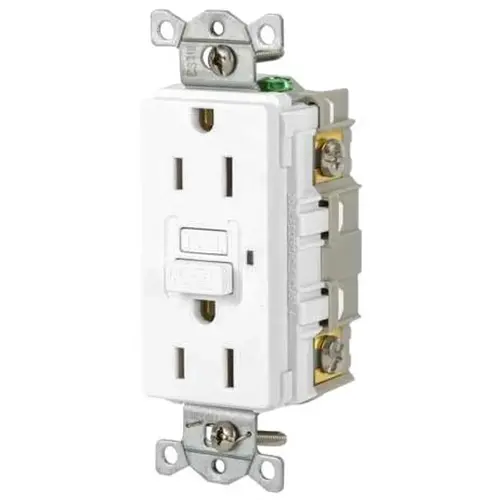 HUBBELL WIRING GFR15W GFCI Receptacles; Grade: Commercial ; Receptacle Type: Duplex ; NEMA Configuration: 5-15R ; Wire Connection Type: Screw Terminals ; End Type: Socket ; Reset Type: Manual