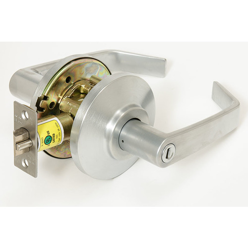 7K Series 2-3/4" Backset Privacy 15 Lever and D Rose Standard Strike Satin Chrome Finish