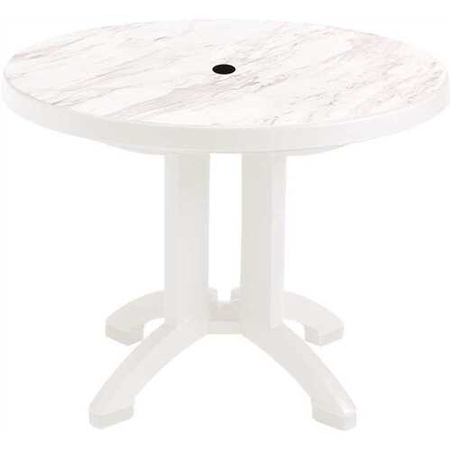 Grosfillex US921004 Aquaba 38 Resin Round Table, White Marble/white