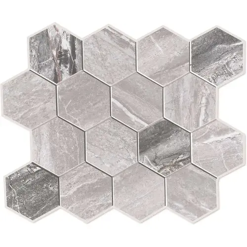 DIP Design Is Personal TB-WJS-516 Hex Tile, Charcoal Travertine, 12" X 12"