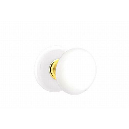 Ice White Porcelain Knob Privacy With Porcelain Rose Bright Brass Finish