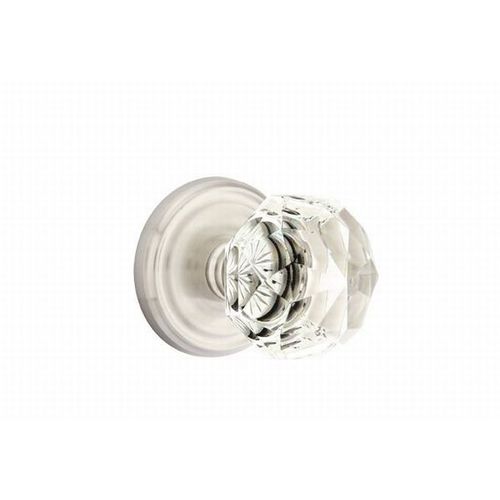 Diamond Crystal Knob Passage With Regular Rose Satin Nickel Finish