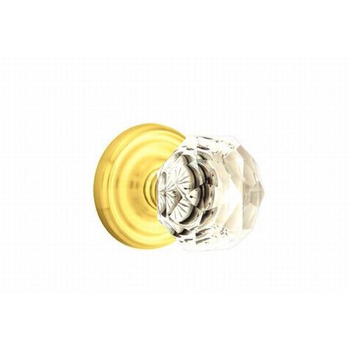 Diamond Crystal Knob Passage With Regular Rose Bright Brass Finish