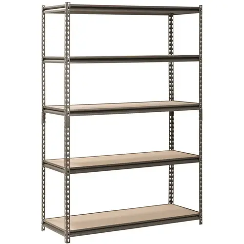 Muscle Rack UR481872PB5P-SV 5-Shelf Z-Beam Boltless Steel Shelving Unit In Silver Vein