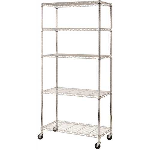 36 W X 18 D X 72 H 5-Tier Mobile Wire Shelving Chrome