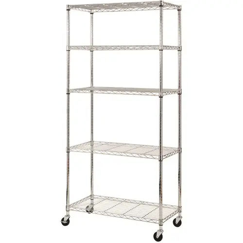 Muscle Rack MWS361872 36 W X 18 D X 72 H 5-Tier Mobile Wire Shelving Chrome