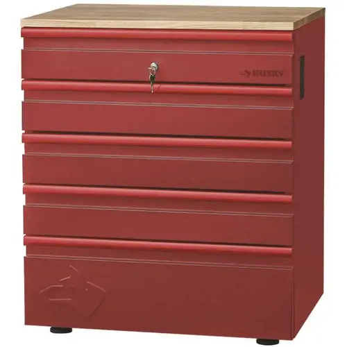 Welded 5-Drawer Base Cabinet In Red, 28 In.w X 32 In.h X 21.5in. D