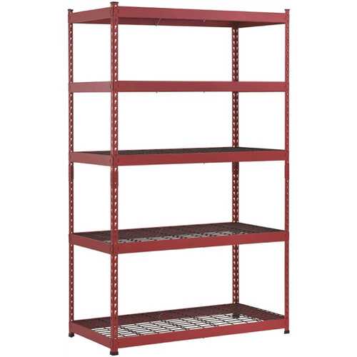 5-Tier Steel Boltless Garage Storage Shelving Unit, 48" X 78" X 24", Red