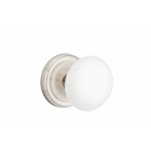 Ice White Porcelain Knob Passage With Regular Rose Satin Nickel Finish