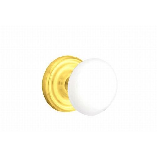 Ice White Porcelain Knob Passage With Regular Rose Bright Brass Finish