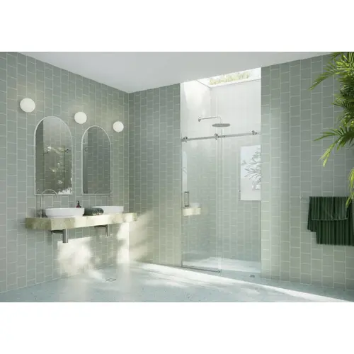 Astro 56 in. x 78 in. Fully Frameless Glass Sliding Shower Doors with Square Hardware Brushed Bronze