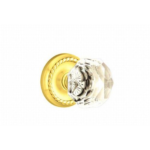 Diamond Crystal Knob Dummy Pair With Rope Rose Bright Brass Finish