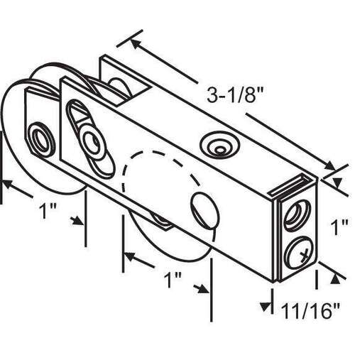 Tandem Patio Door Roller Assy 1in Steel Wheels