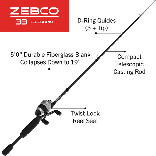 Zebco 33MCN505ULTEL.FB4 Zebco 33 Micro 5'-0" Ultra-Light Telescopic Spincast Combo