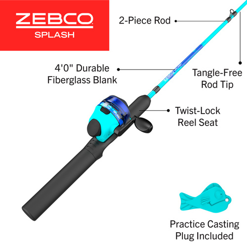 Zebco YSPLSCJBLA.FB6 Zebco Kids Splash Jr. 4'-0" Medium-Light Spincast Combo - Blue