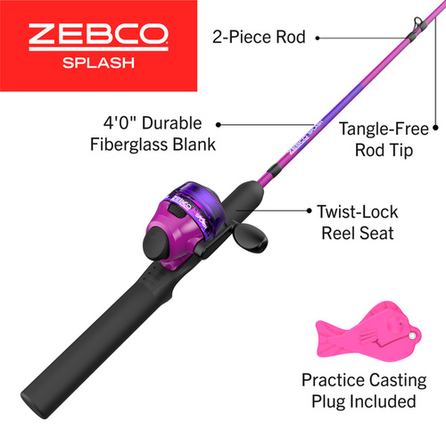 Zebco YSPLSCJPKA.FB6 Zebco Kids Splash Jr. 4'-0" Medium-Light Spincast Combo - Purple