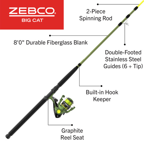 Zebco BCAT60802MHB.NS4 Zebco Big Cat 8'-0" Spinning Combo - Green