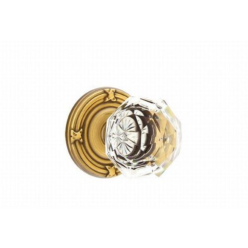 Diamond Crystal Knob Dummy Pair With Ribbon & Reed Rose French Antique Brass Finish