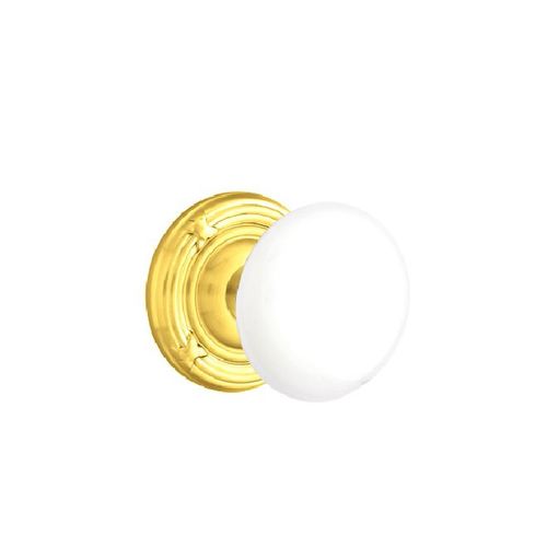 Ice White Knob Dummy Pair with Ribbon and Reed Rose Bright Brass Finish